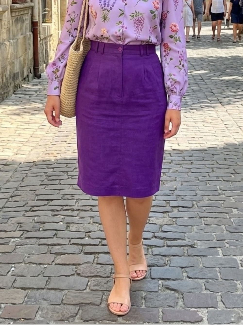 Rafaella linen pencil skirt with pockets and a slit at the back.